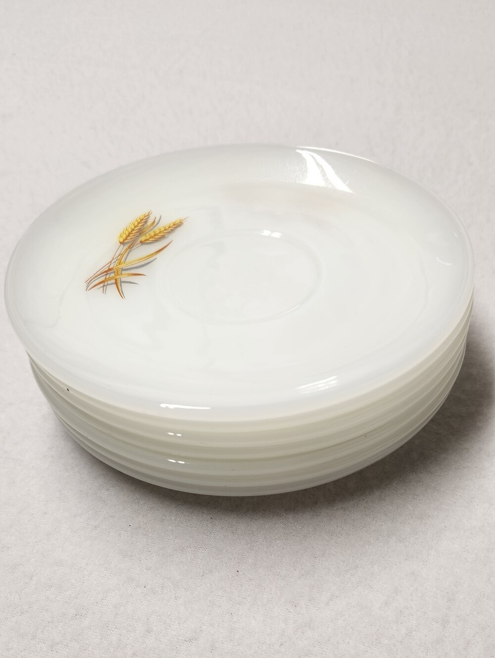 Vintage Fire King Wheat Milk Glass Saucer Plate Set of 7 Farmhouse Kitchen Decor